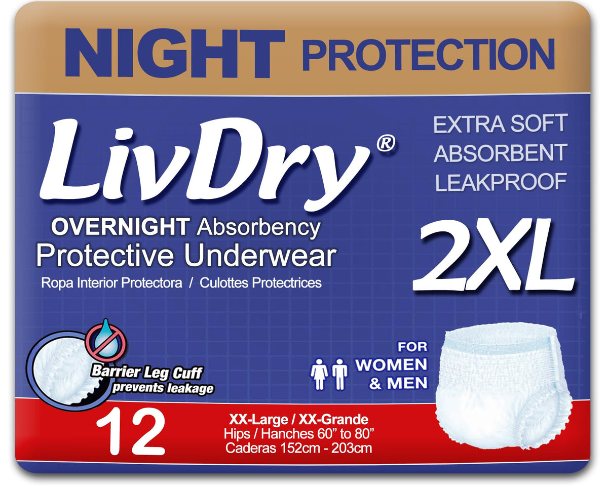 LivDry 2XL frente del empaque mostrando talla y beneficio de alta absorción