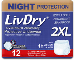 LivDry 2XL frente del empaque mostrando talla y beneficio de alta absorción