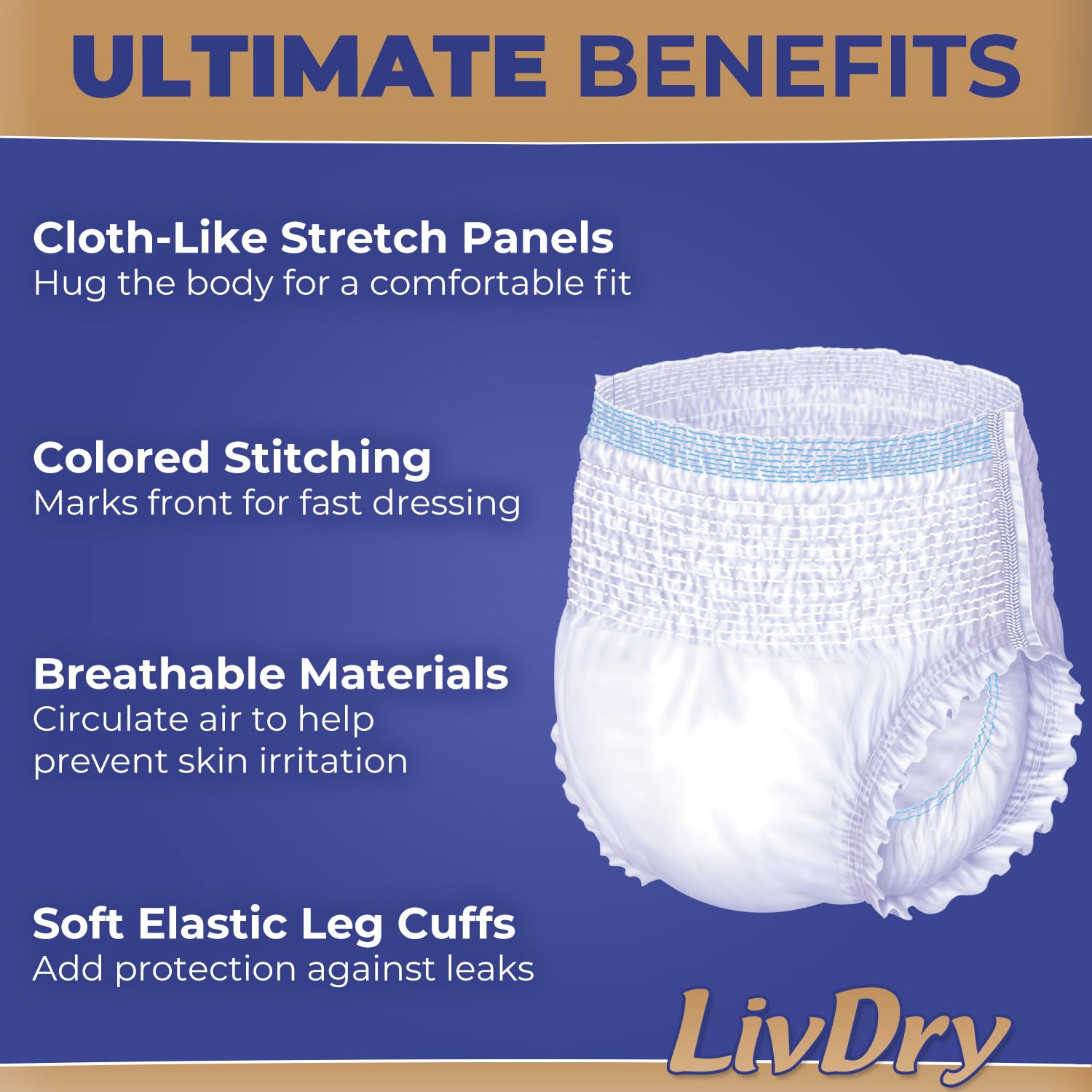 LivDry leakage barrier cuff detail preventing side leaks and overflow
