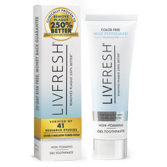 LIVFRESH frente del empaque mostrando beneficios y menta suave