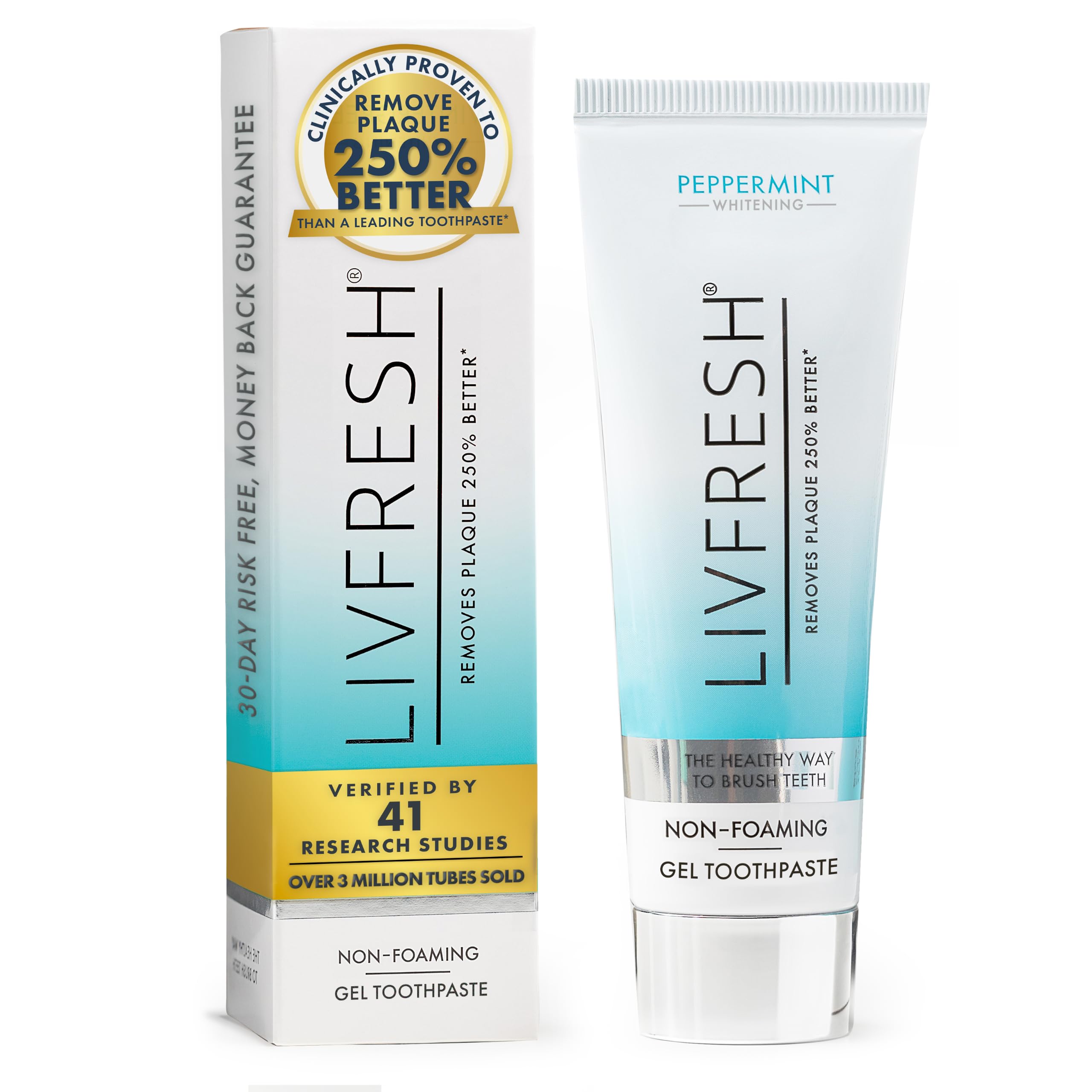LIVFRESH envase frontal mostrando gel y menta, limpieza profunda