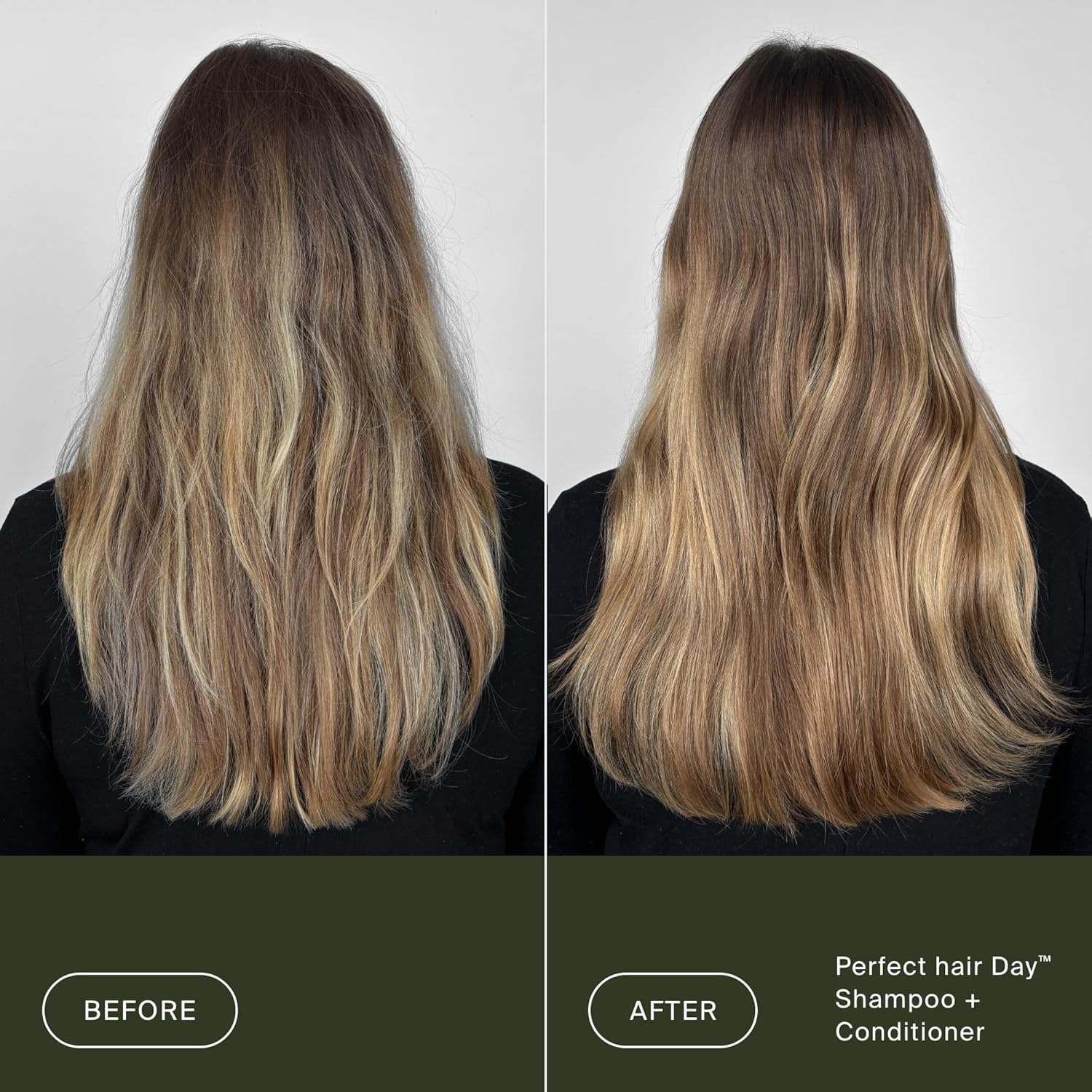 Living Proof cabello brillante después del uso mostrando mejora visible