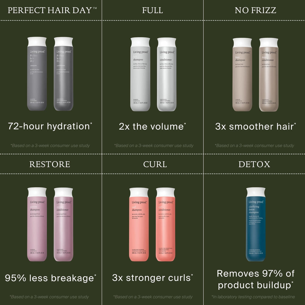 Living Proof producto en ambiente lifestyle transmitiendo cabello suave