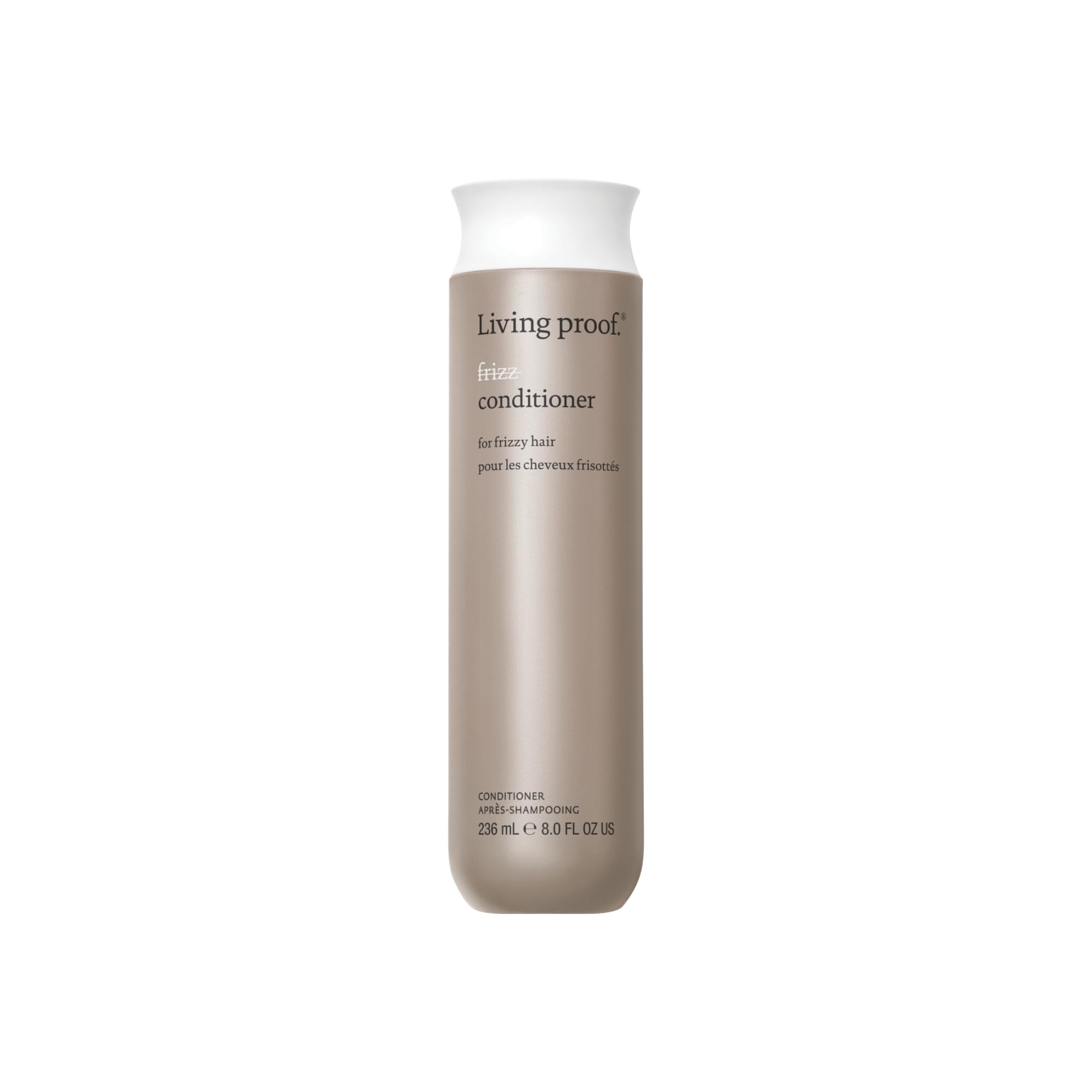 Living Proof frasco frontal mostrando diseño y beneficio anti-frizz