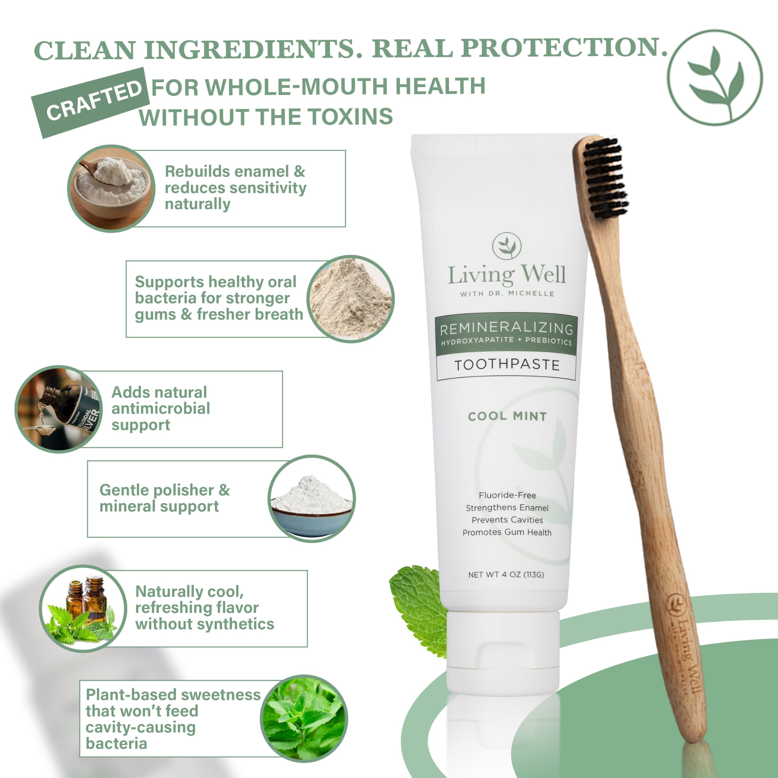 Living Well with Dr. Michelle tubo 4 oz junto a regla para referencia de tamaño