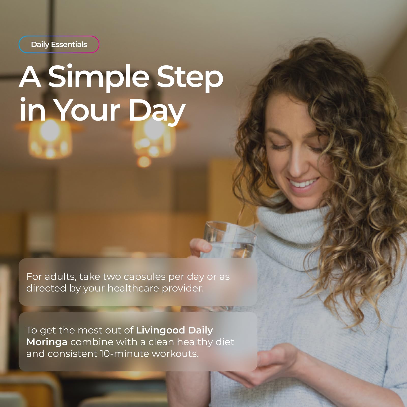 Livingood Daily etiqueta nutricional en primer plano, transparencia en ingredientes y dosificación