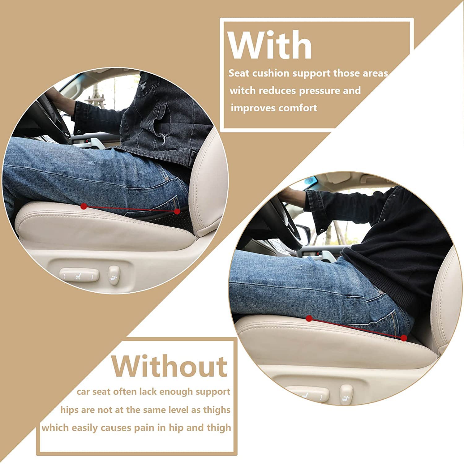 Livtribe cojín instalado en asiento de auto mejorando postura y visión