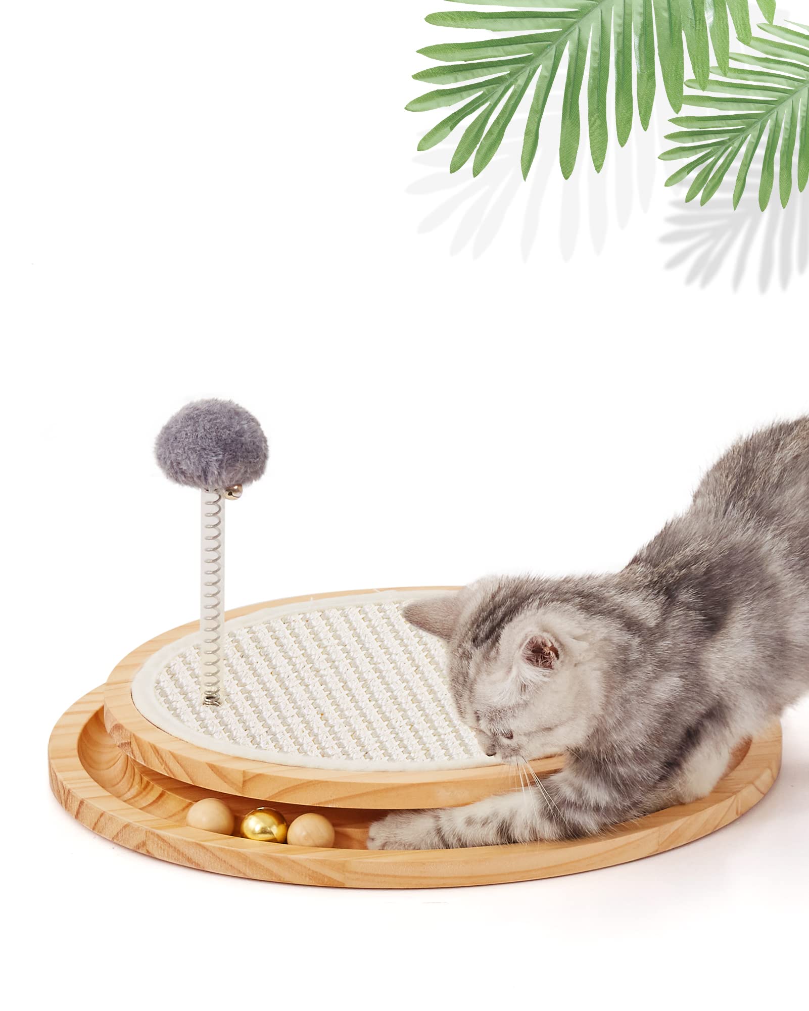 LMUGOOS front view of assembled cat scratcher showing compact design and play options
