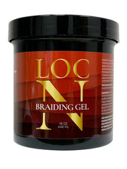 LOCN envase frontal mostrando tamaño y fijación extra para peinados duraderos