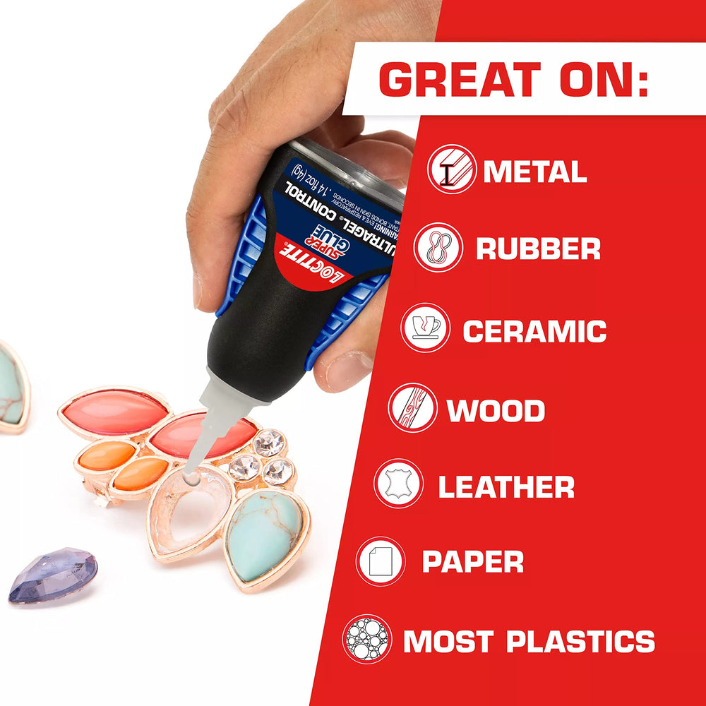 Loctite gel transparente en gota demostrando consistencia sin goteo