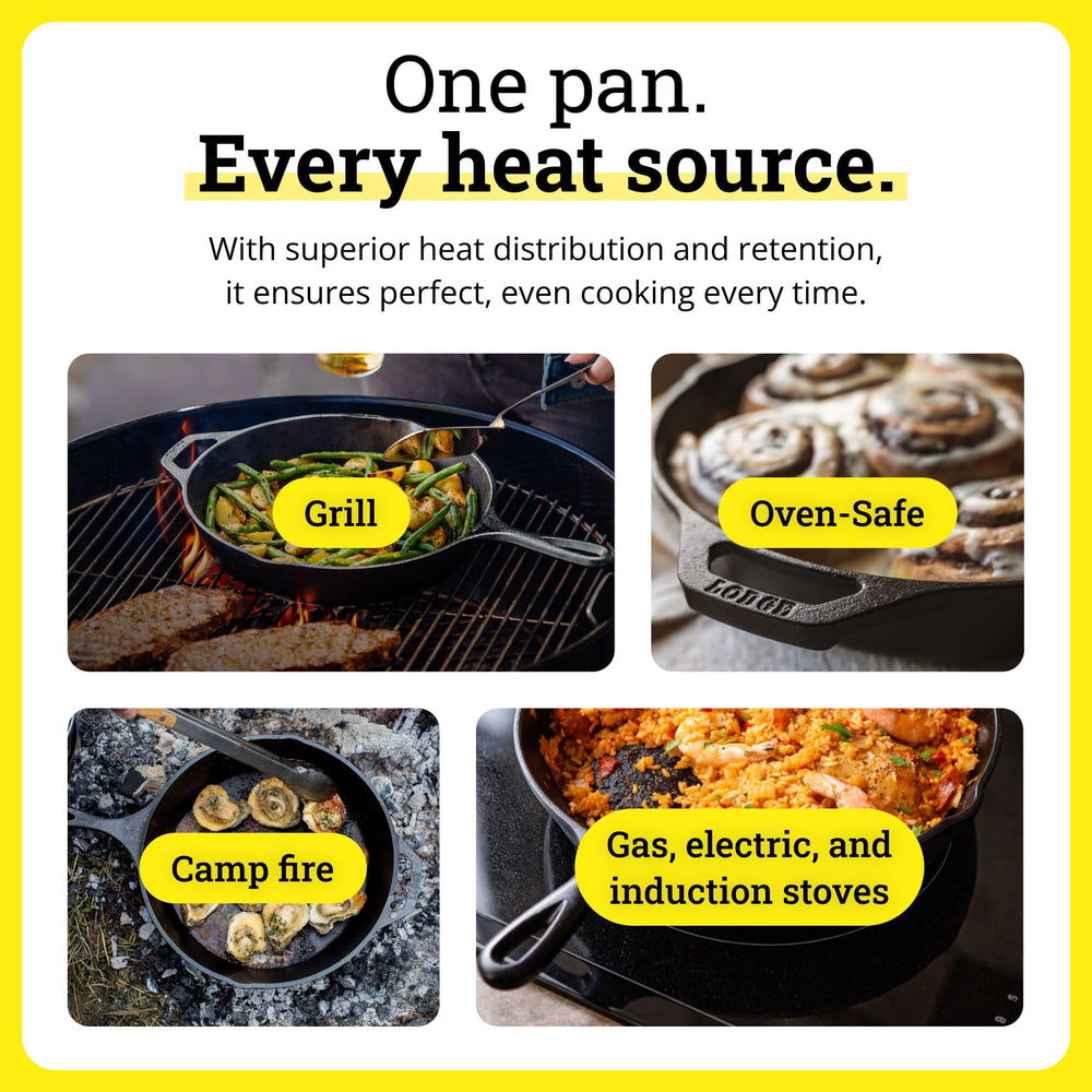 Lodge skillet roasting vegetables in oven for even browning and versatility