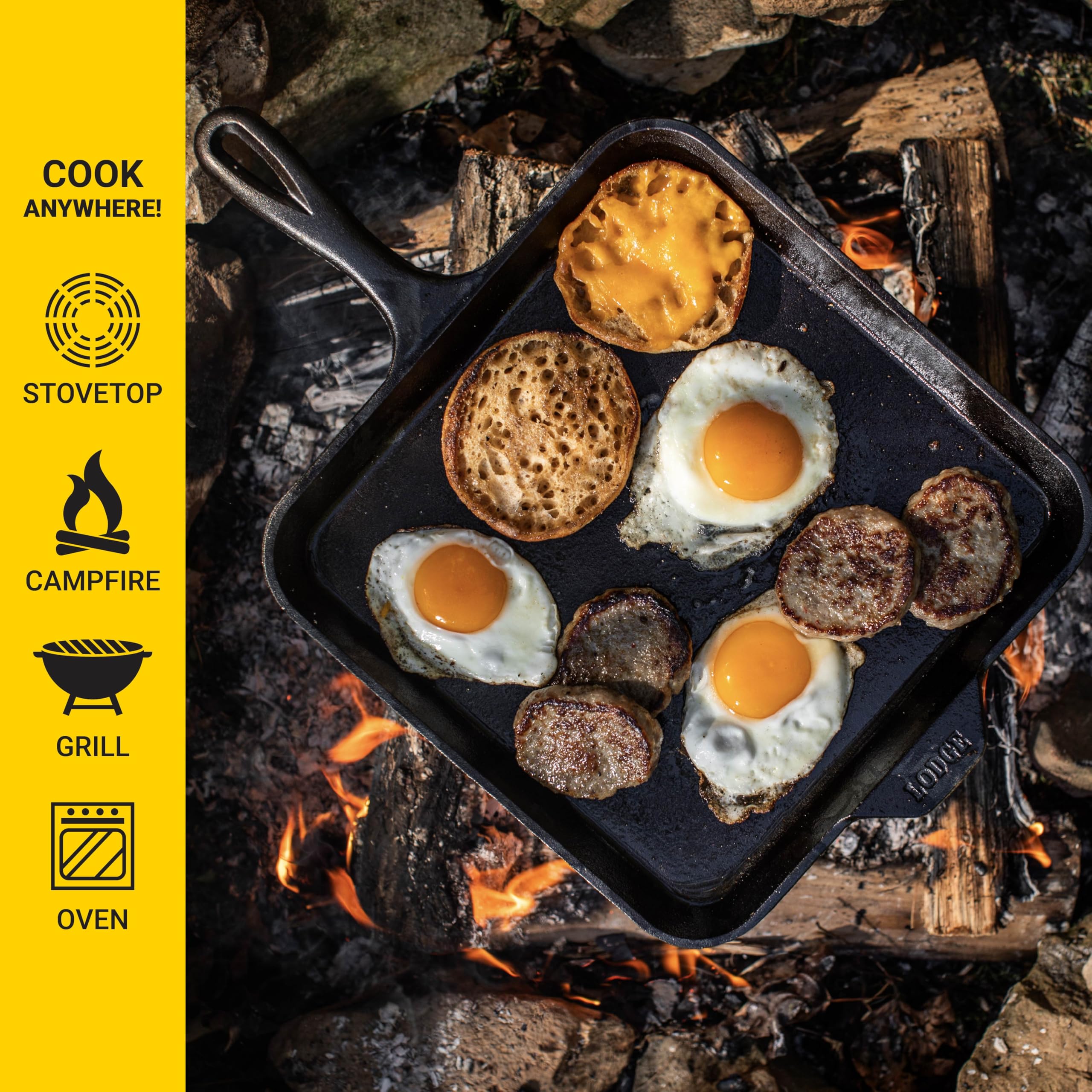 Lodge plancha en estufa con pancakes, beneficio cocción pareja y versatilidad