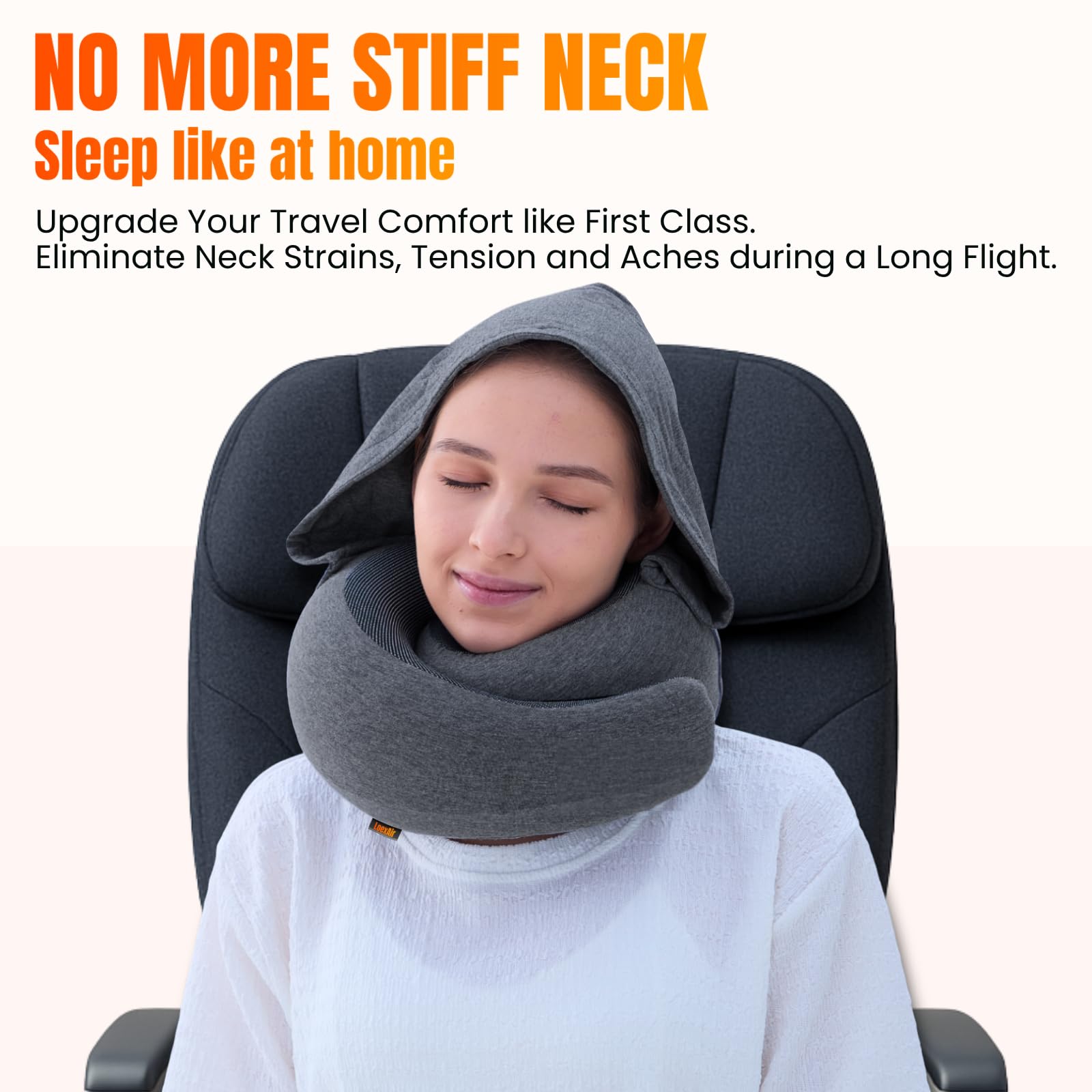 LOEXAIR almohada en uso en avión ofreciendo apoyo 360º y comodidad