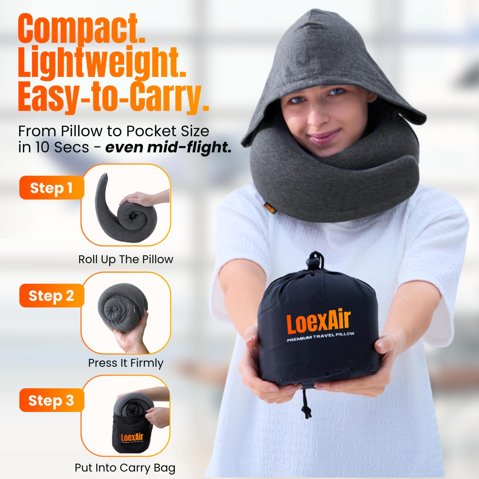 LOEXAIR corte de espuma viscoelástica que muestra soporte ergonómico del cuello