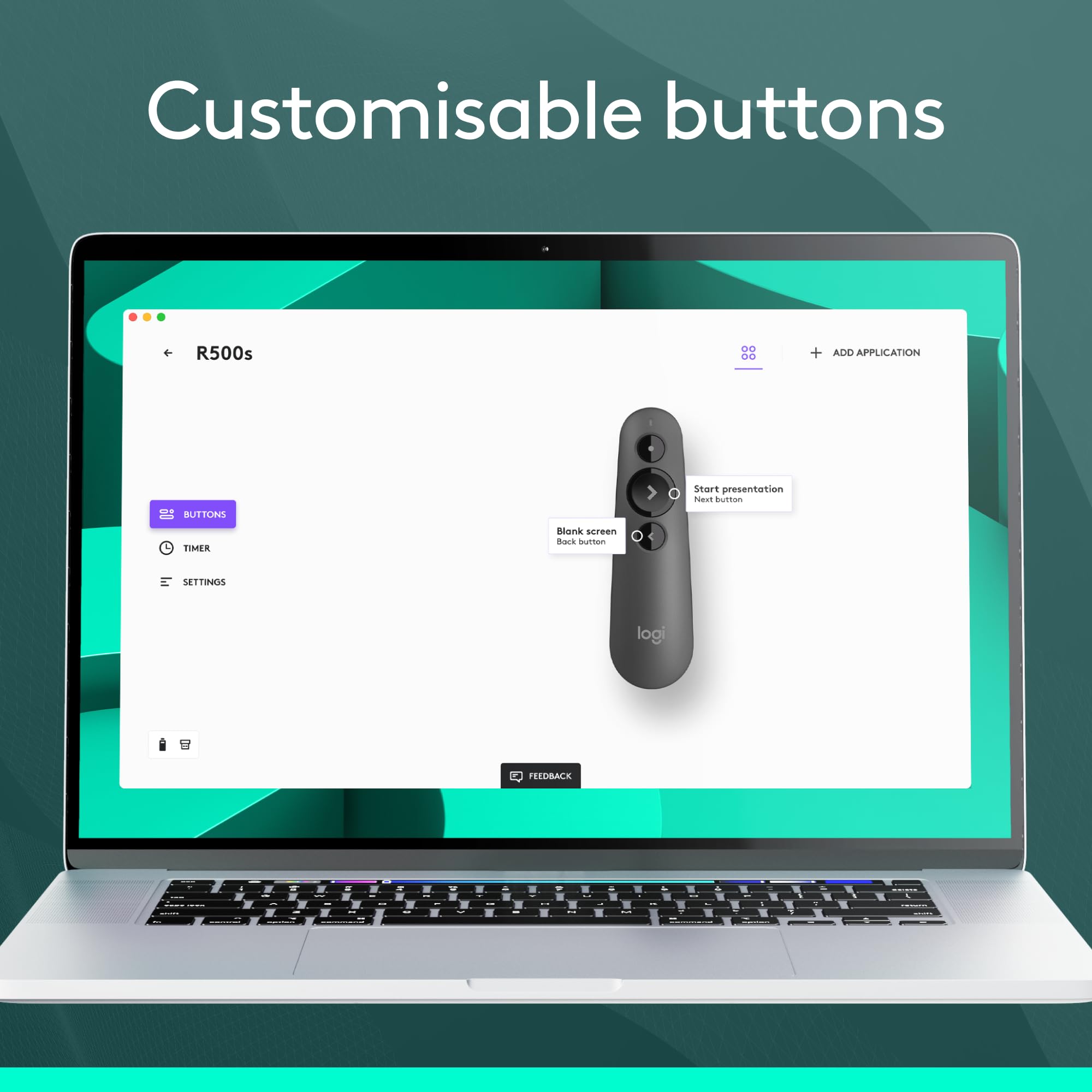 Logitech R500s textura del cuerpo que ofrece agarre cómodo y profesional