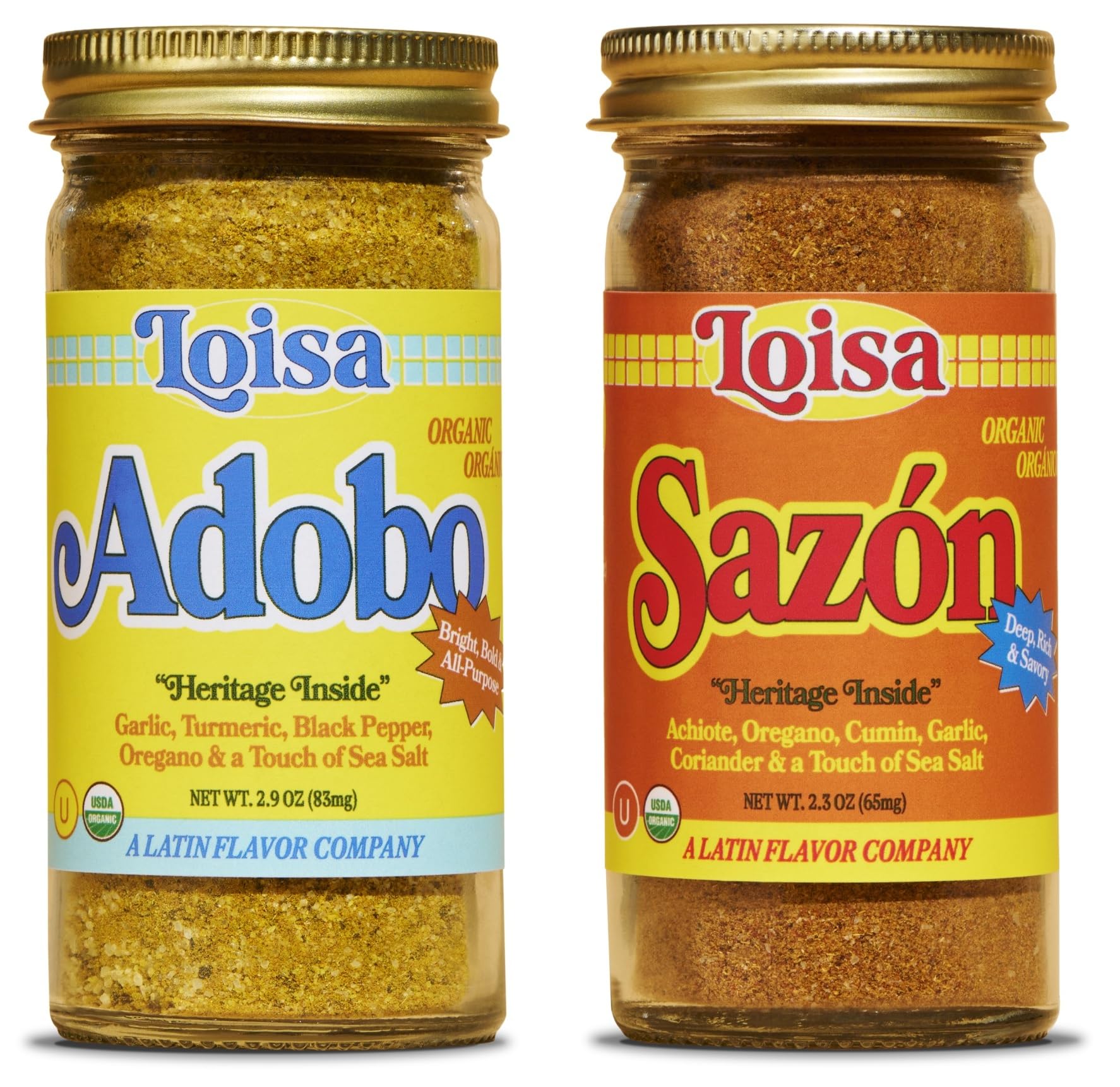 Loisa frascos frontales del dúo mostrando el empaque y el beneficio de ingredientes orgánicos