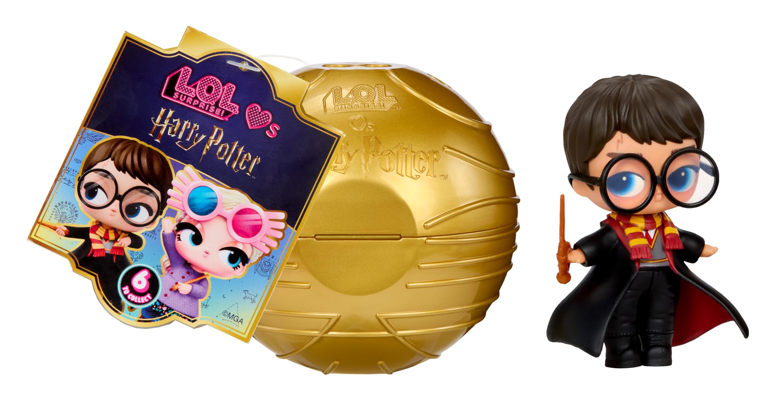 L.O.L. Surprise! bola Golden Snitch en su empaque mostrando sorpresa coleccionable