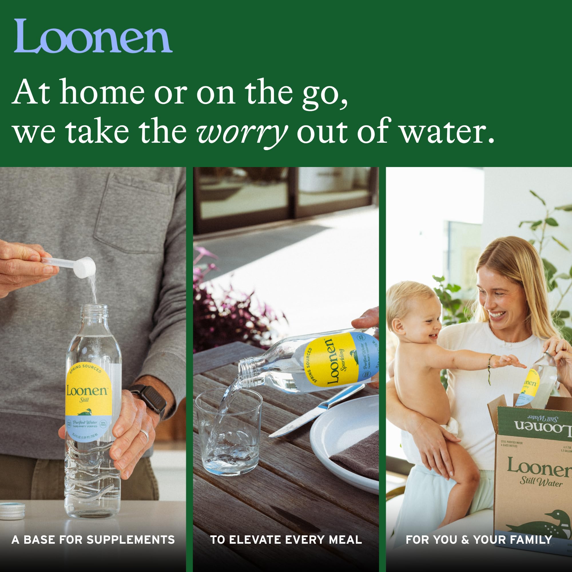 Loonen bottle on a dinner table showing food-pairing and refreshment benefit