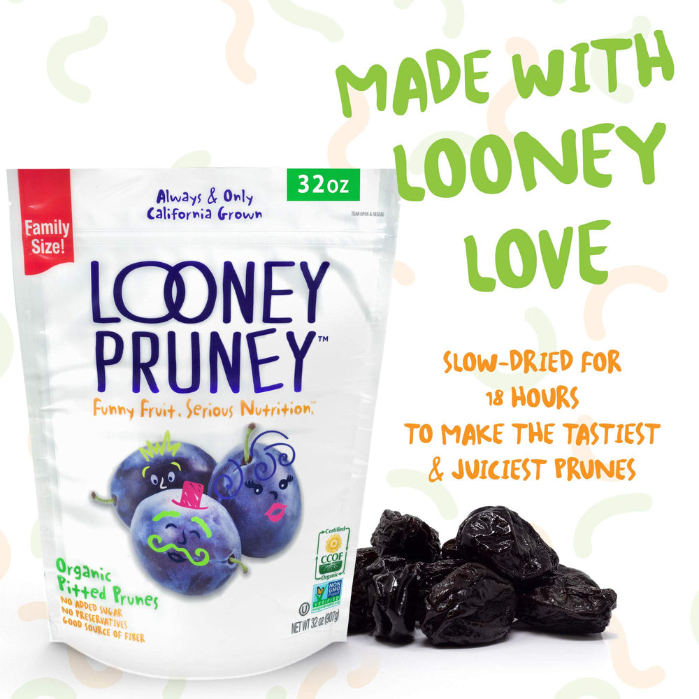 Looney Pruney label and kosher seal highlighting trustworthy quality