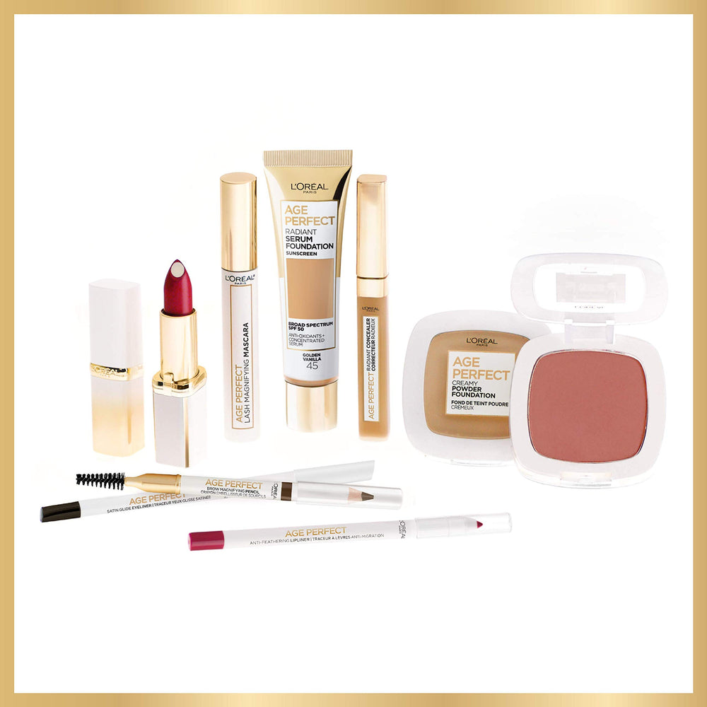 L'Oreal Paris producto en tocador junto a herramientas de maquillaje