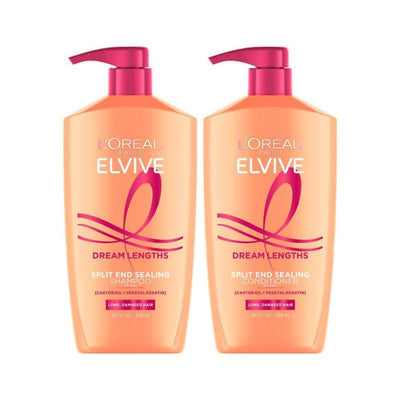 L'Oreal Paris frasco frontal del set muestra diseño y beneficio sellado de puntas