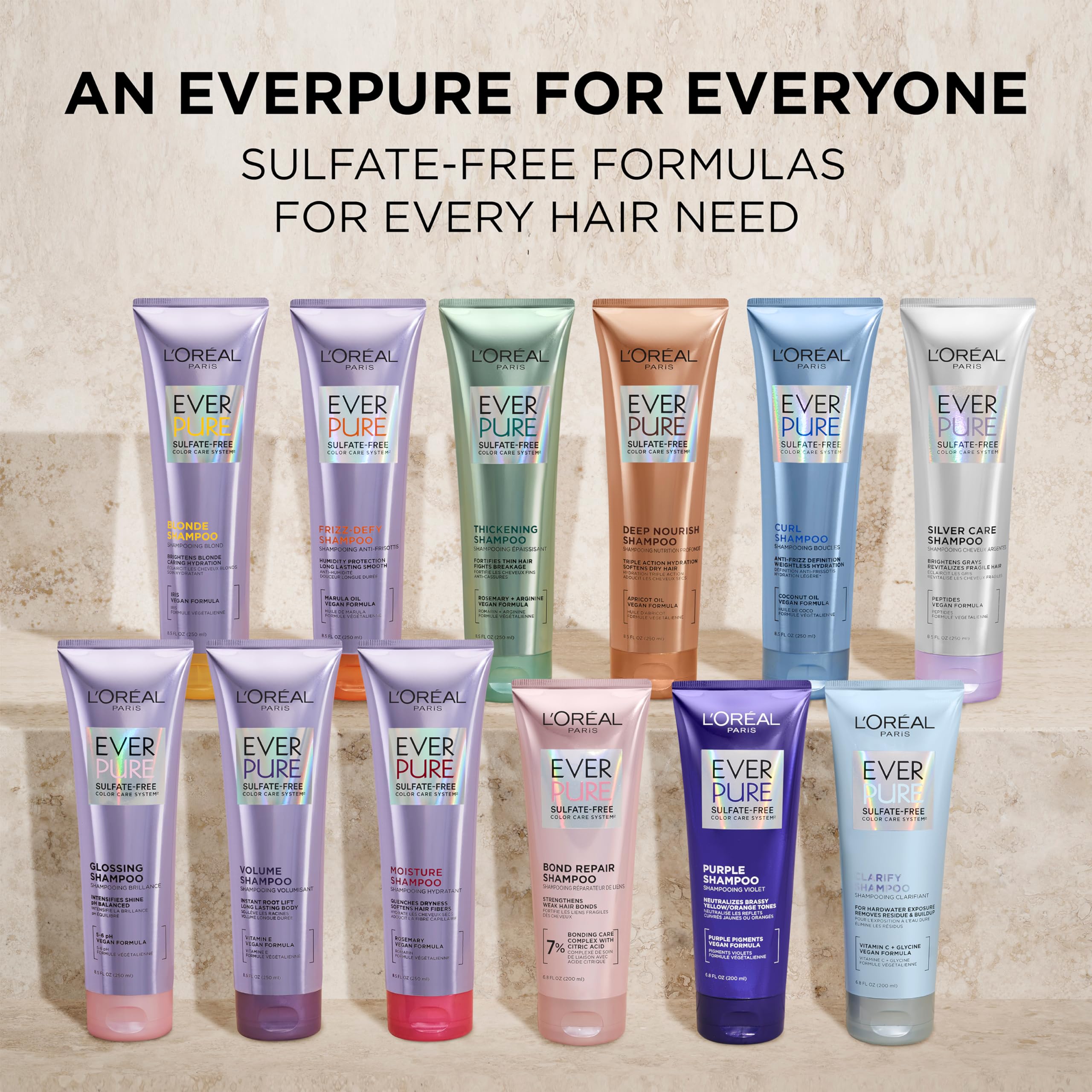 L'Oreal Paris etiqueta con lista de ingredientes suaves y beneficios