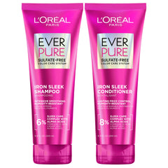 L'Oreal Paris frontal del set mostrando champú y acondicionador, beneficio antiencrespamiento