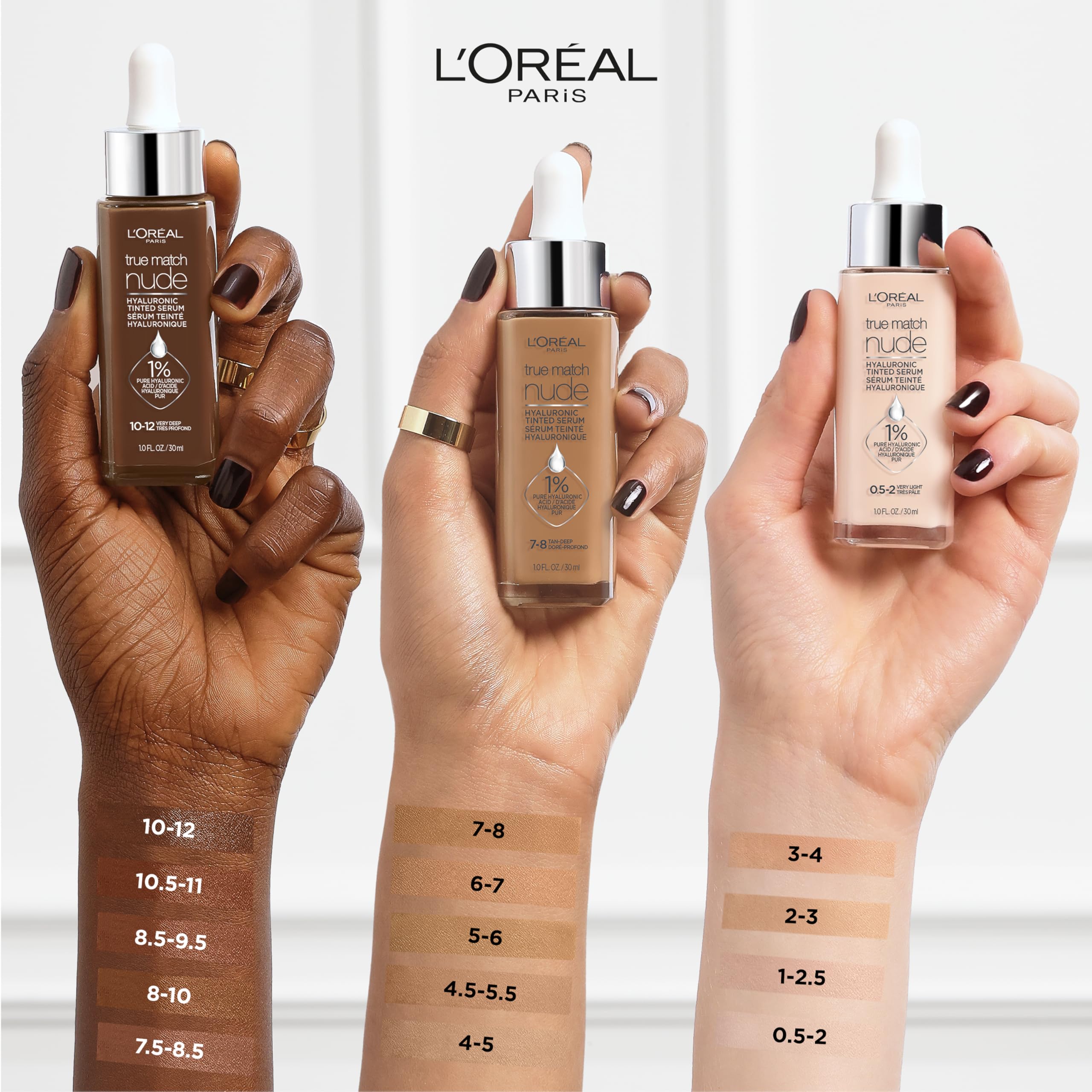L'Oreal Paris botella 1 fl oz con etiqueta y beneficio hidratante