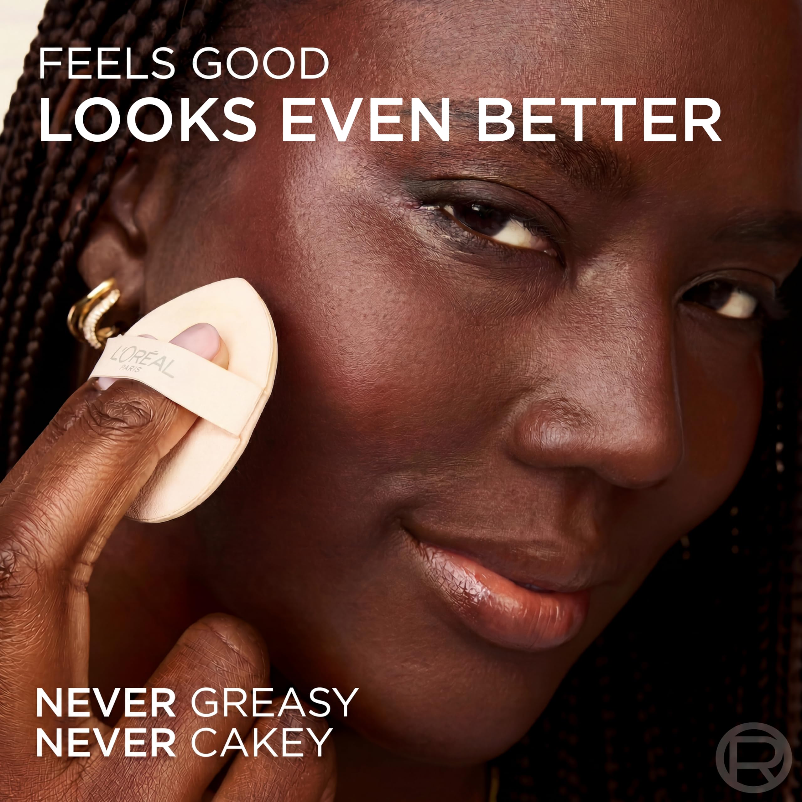 L'Oreal Paris vista lateral del packaging, muestra diseño compacto y cierre seguro