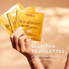 L'Oreal Paris single towelette removed from wrapper, easy single-use convenience