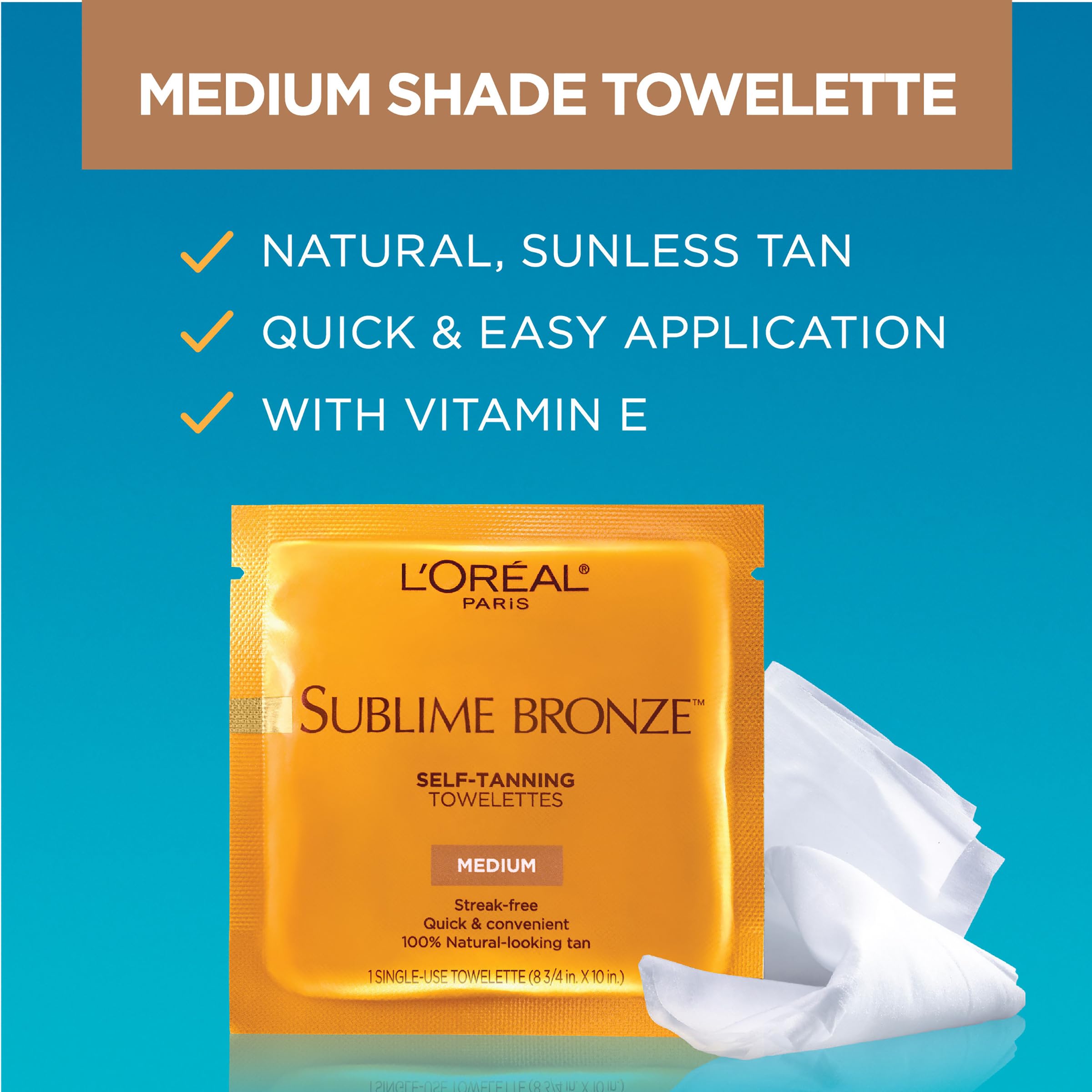 L'Oreal Paris towelettes inside a travel bag in lifestyle setting for on-the-go tanning