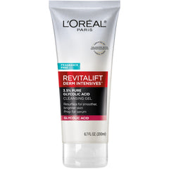 L'Oreal Paris frasco del gel limpiador Revitalift mostrando el envase y etiqueta clara