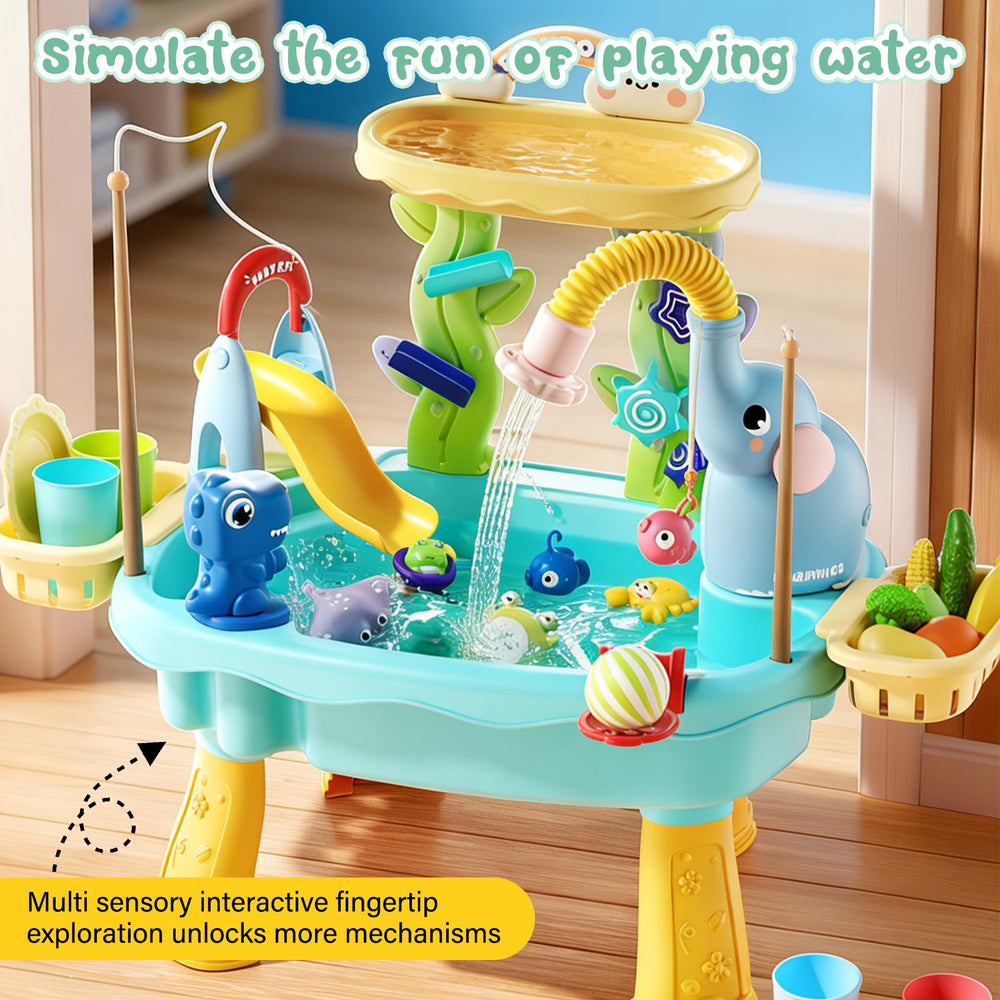 Lorveina table next to toys for scale illustrating compact footprint