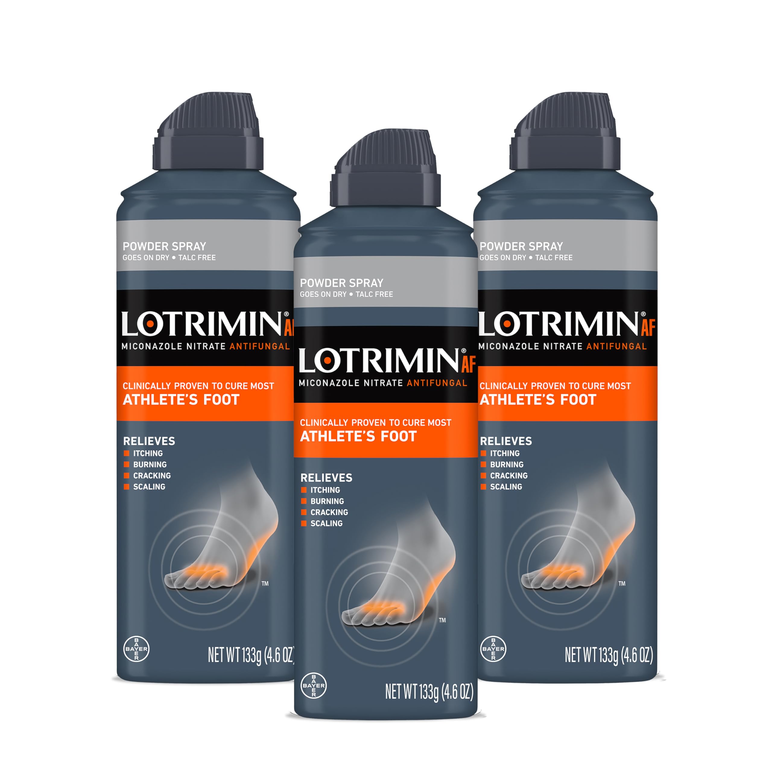 Lotrimin frontal pack de tres latas, alivio antifúngico rápido
