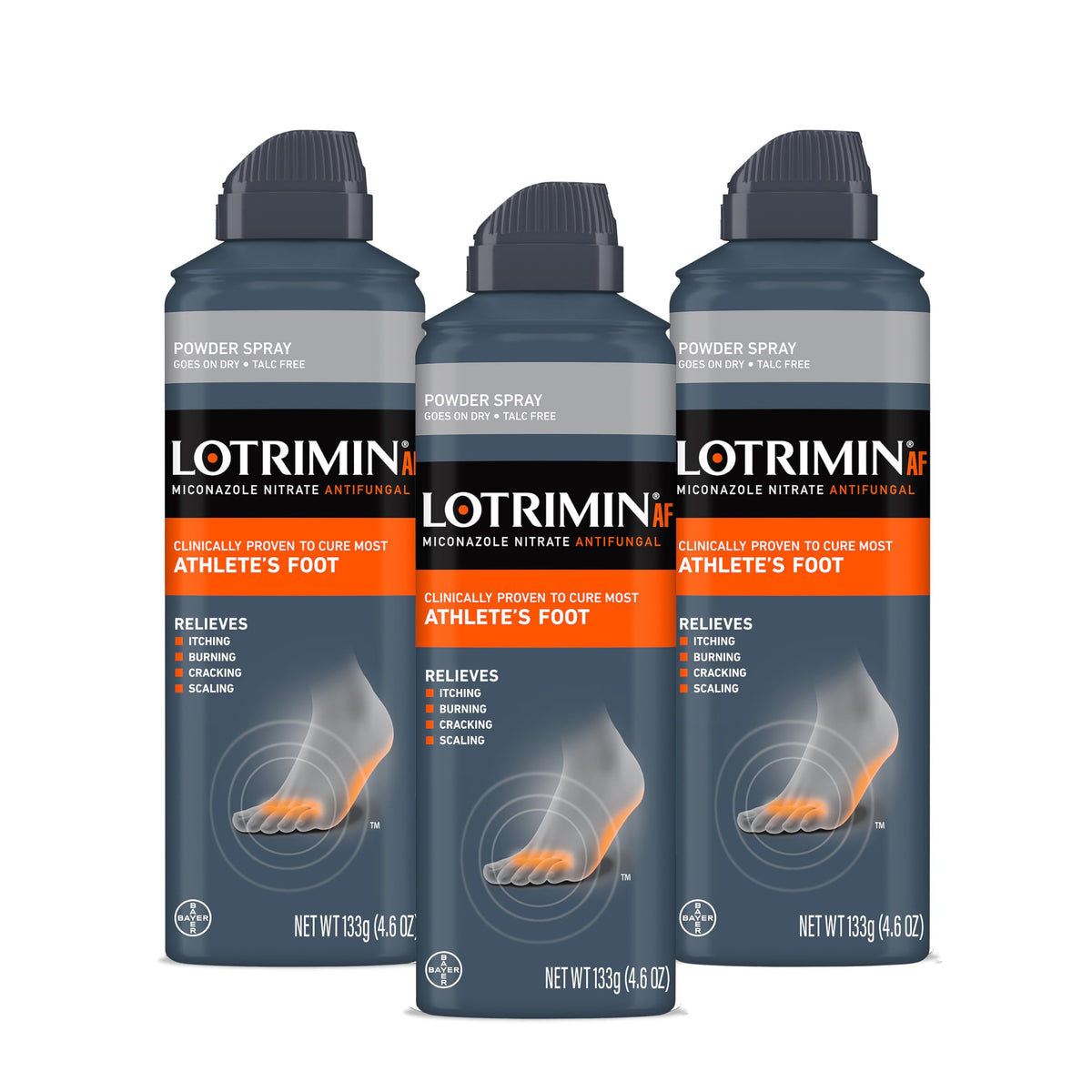 Lotrimin frontal pack de tres latas, alivio antifúngico rápido