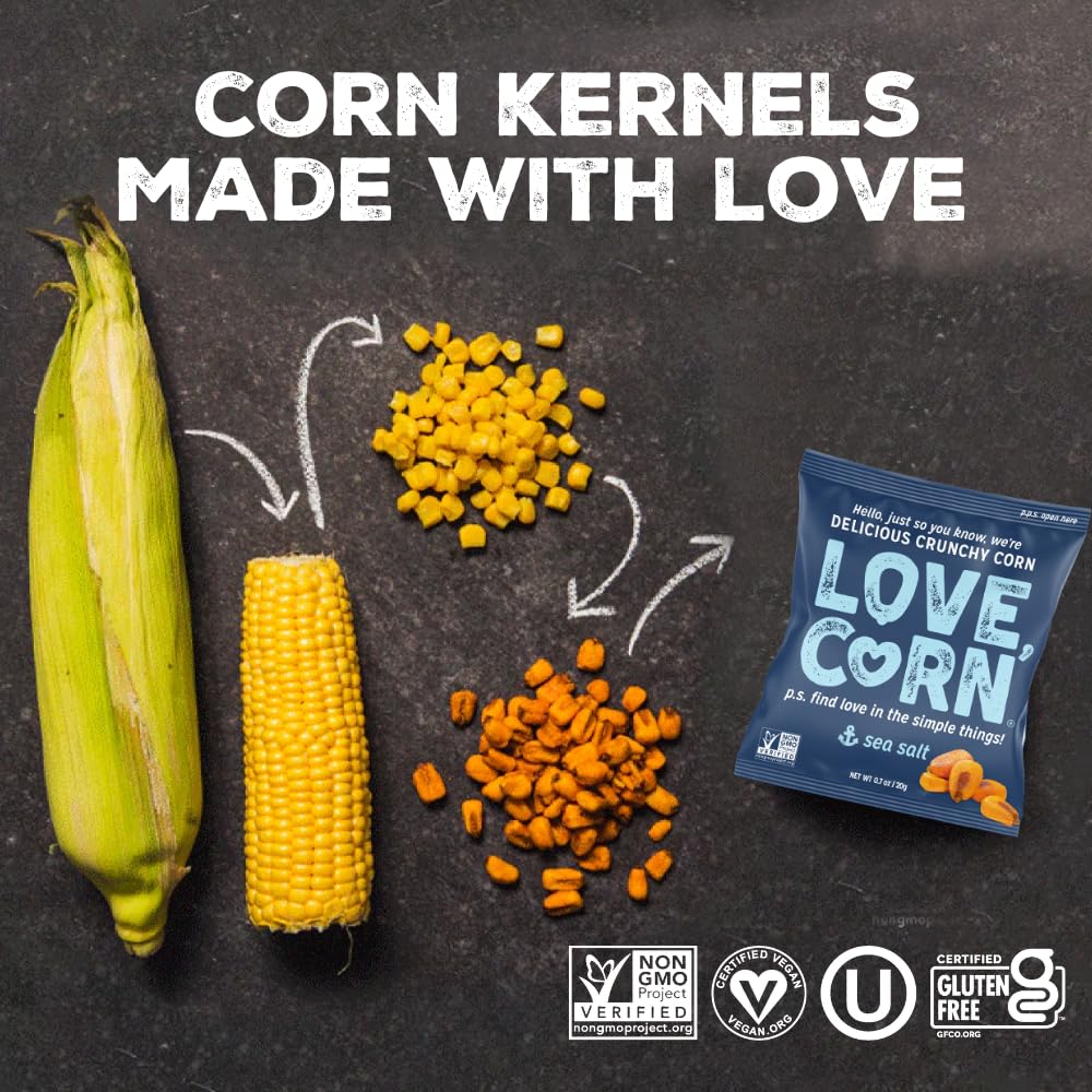 Love Corn on a car tray during road trip, convenient travel-friendly snack option