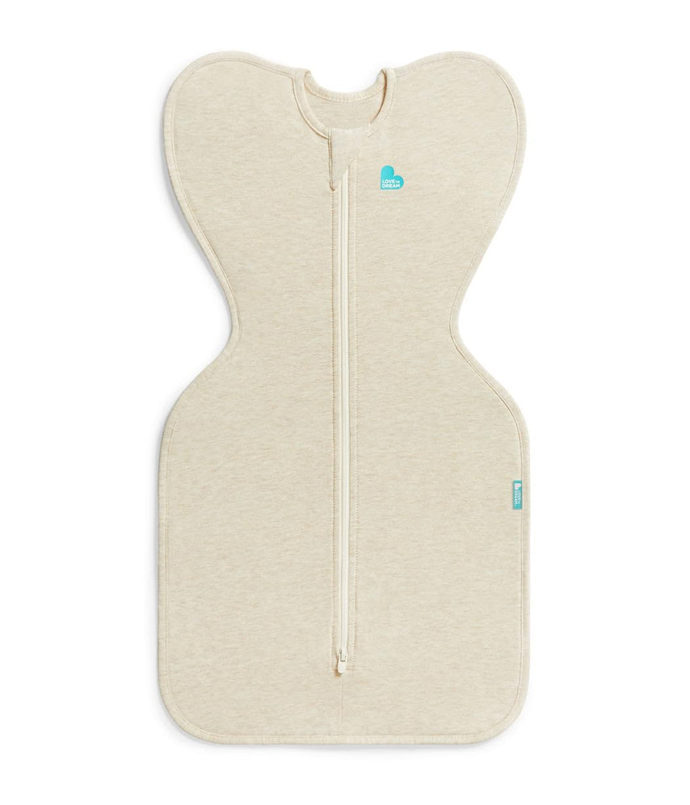 Love to Dream front packaging showing oatmeal sleep sack and size S benefits