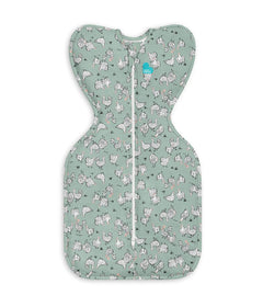 Love to Dream Swaddle Up front view in olive showing snug shoulder fit and safer sleep