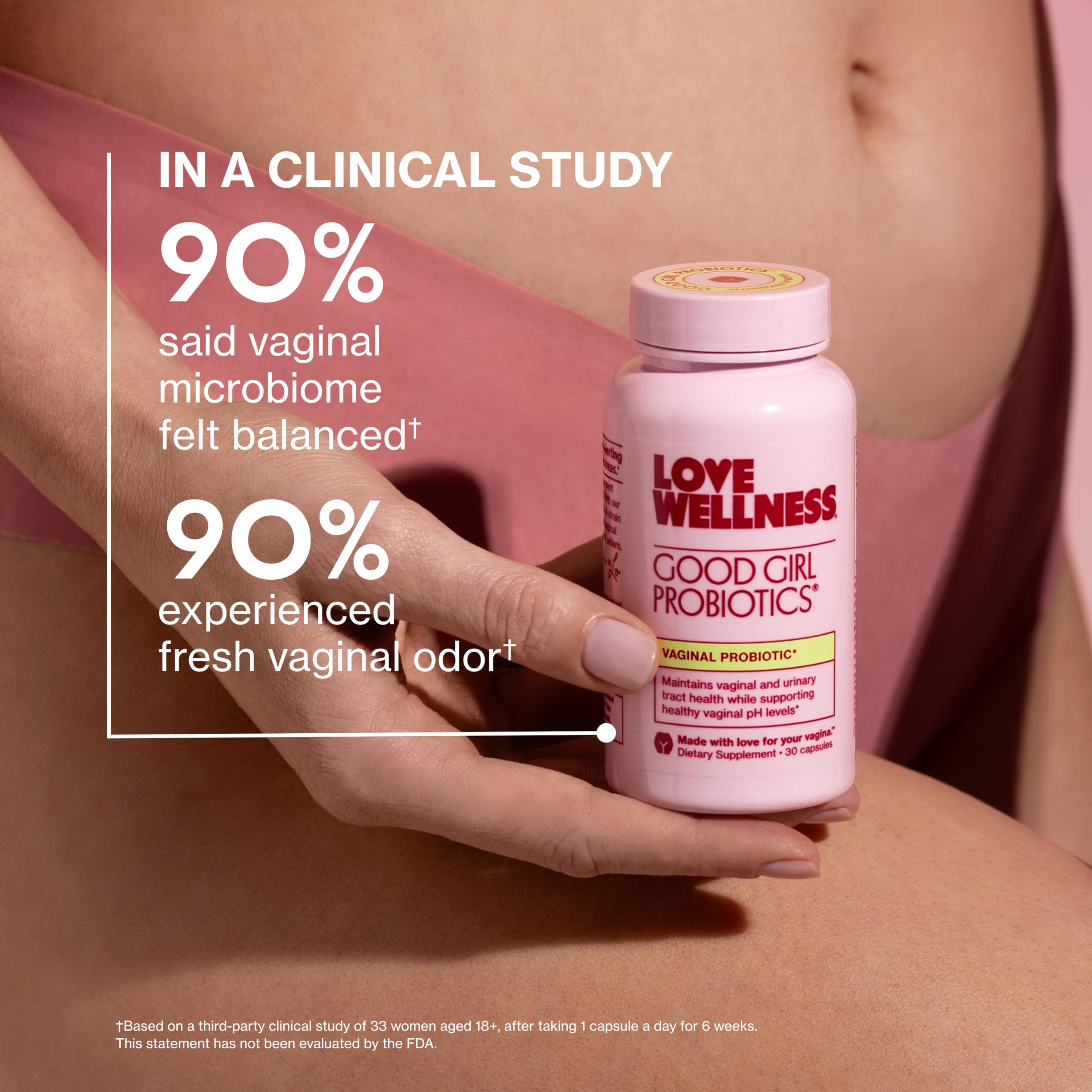 Love Wellness cápsulas sobre superficie blanca para ver cantidad