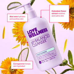Love Wellness etiqueta con ingredientes, informa sobre aloe vera y calendula