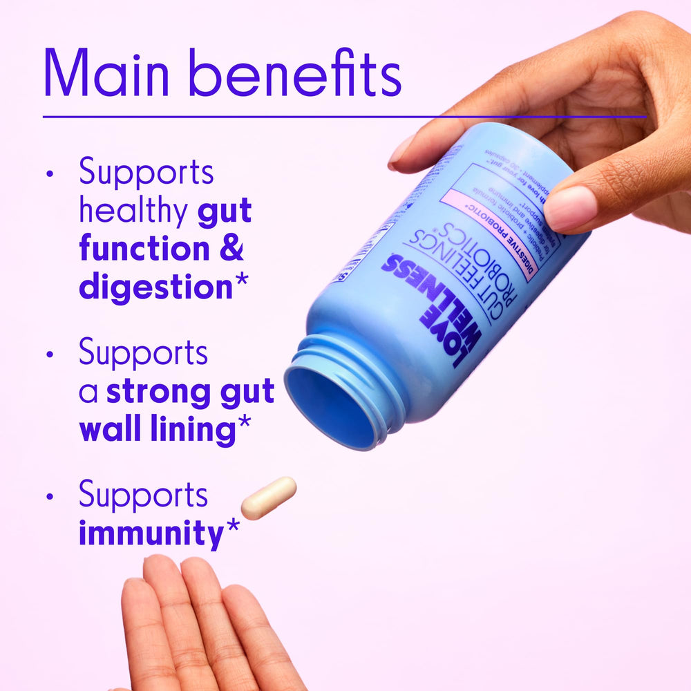 Love Wellness polvo de cápsula abierta que muestra textura y potenciadores prebióticos