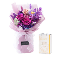 lovenfold ramo frente con rosas púrpuras, muestra elegante para regalo