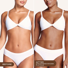 Loving Tan mousse en mano con guante aplicador para aplicación uniforme y control