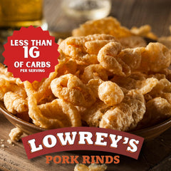 Lowrey's bag opened with puffed bacon curls, ready to eat quickly