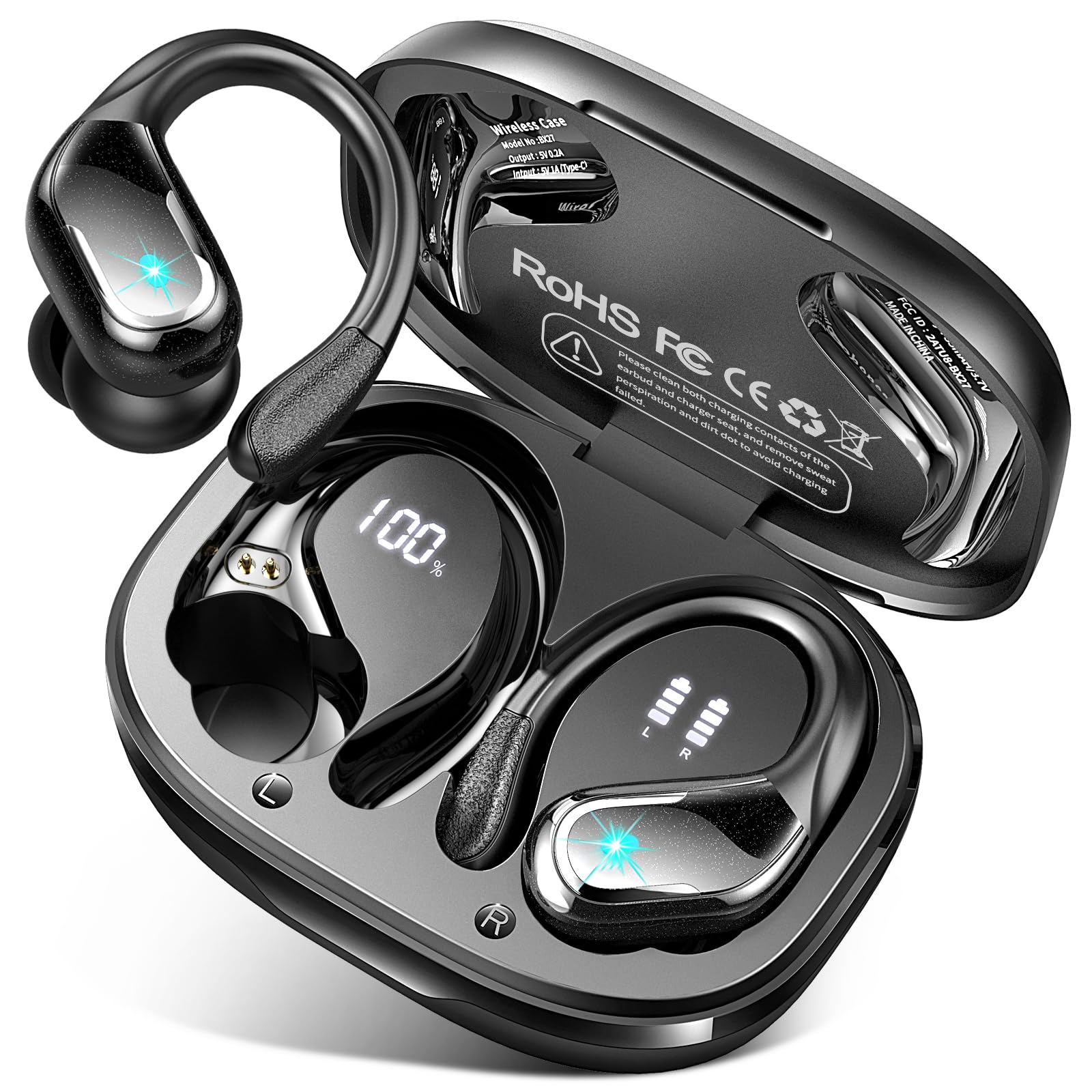Ltinist vista frontal del estuche y auriculares mostrando diseño y portabilidad
