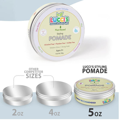 LUCCI’S CHILDRENS GROOMING SUPPLY escala mostrando tamaño 5oz para llevar y almacenar