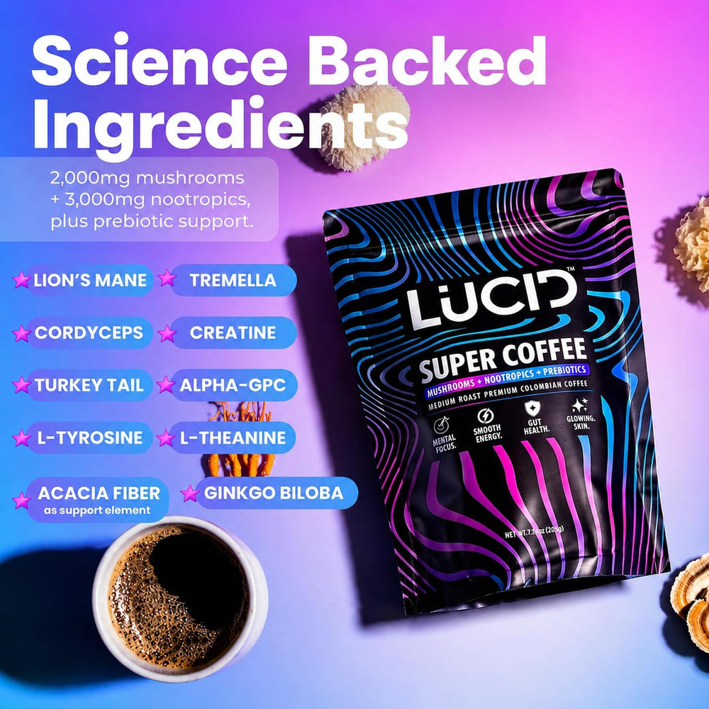 Lucid etiqueta con ingredientes detallados indicando extractos 100% fructífero