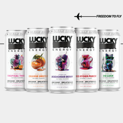 Lucky Energy etiqueta y lista de ingredientes clara y legible