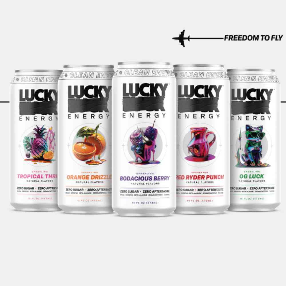 Lucky Energy etiqueta y lista de ingredientes clara y legible