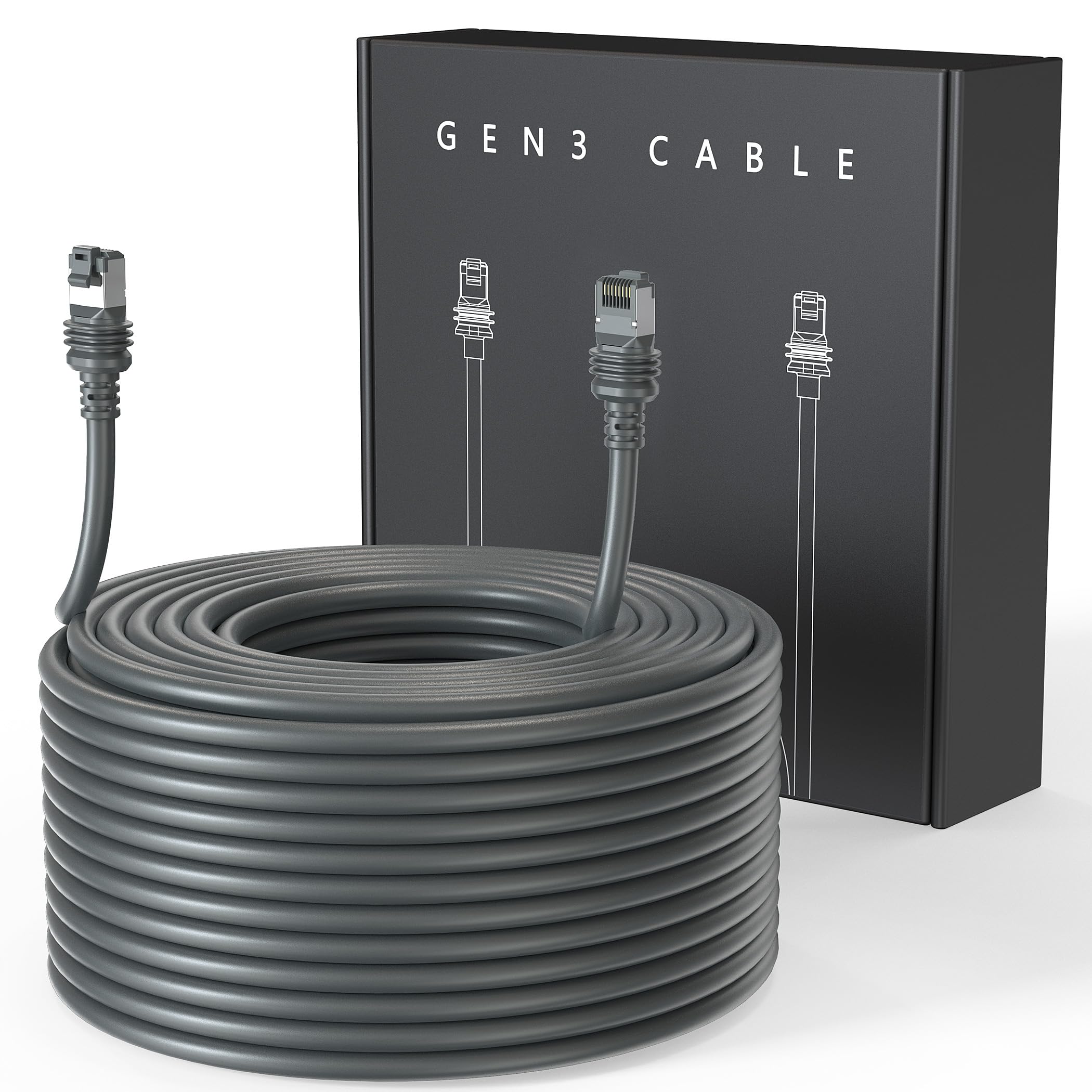 LUCMO cable Starlink empacado frontal mostrando longitud y compatibilidad